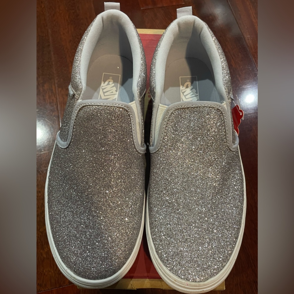 Silver Glitter Asher Slip-On Vans